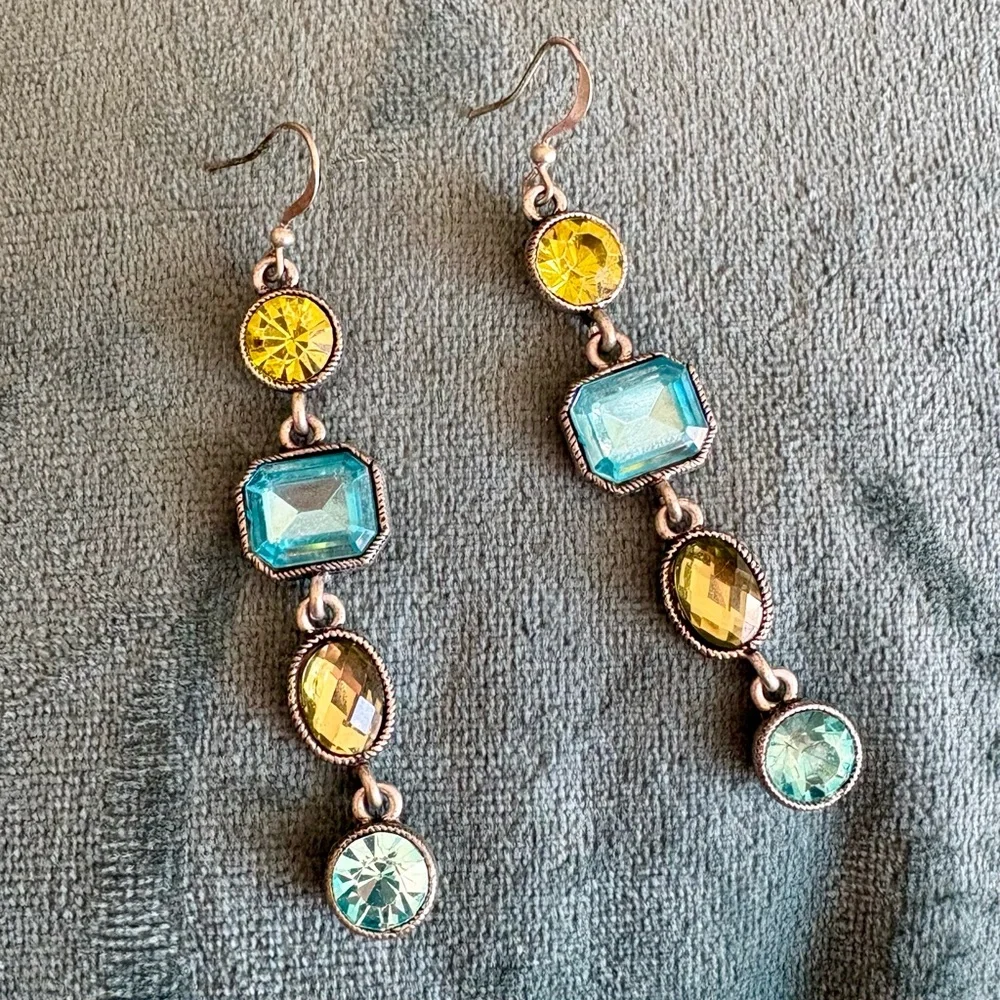 3 FOR $25: Fossil Silver, Blue, and Green Dangle Earrings - Picture 3 of 4